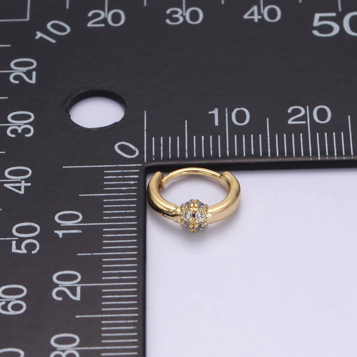 14K Gold Filled Shambala Bead CZ Micro Paved 10mm Cartilage Huggie Earrings | AE747