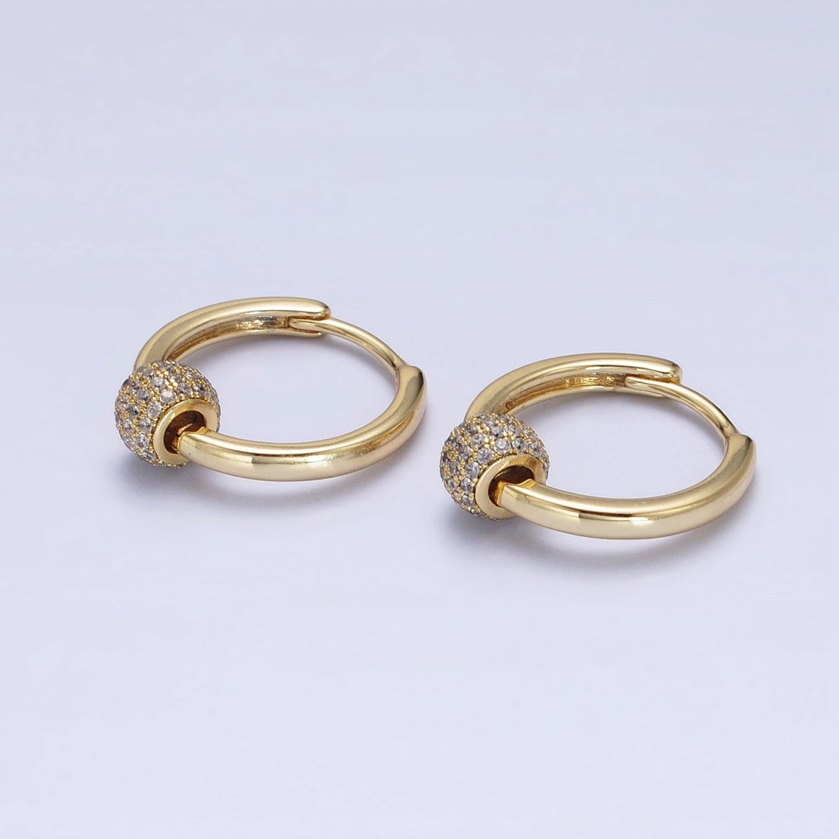 14K Gold Filled Shambala Bead CZ Micro Paved Endless Hoop Earrings | AD1462