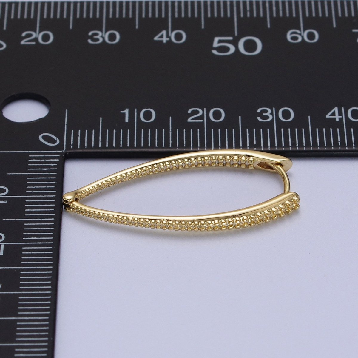 14K Gold Filled Sharp Oval Dotted Inside Out Sided Textured Earrings | V-029