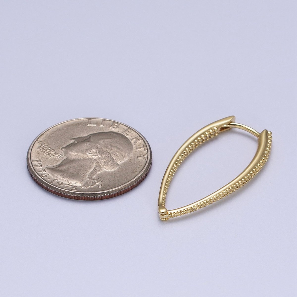 14K Gold Filled Sharp Oval Dotted Inside Out Sided Textured Earrings | V-029
