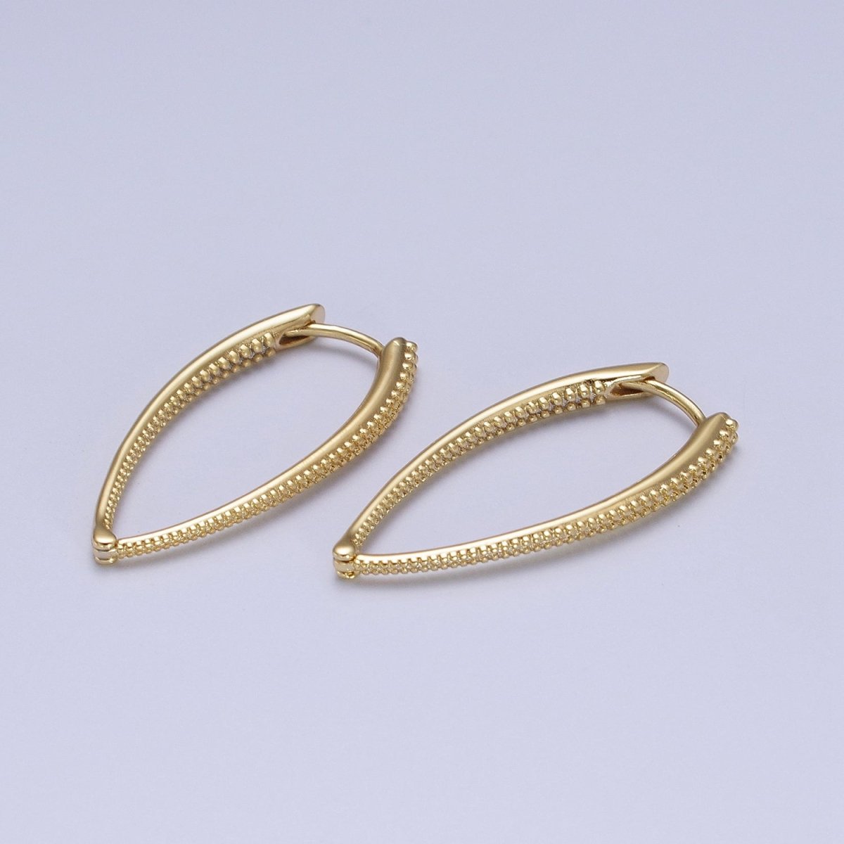 14K Gold Filled Sharp Oval Dotted Inside Out Sided Textured Earrings | V-029