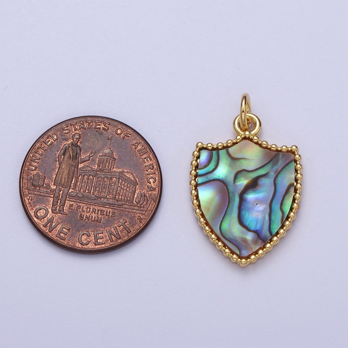 14K Gold Filled Shell Pearl, Abalone Family Crest Shield Charm E-540 E-543