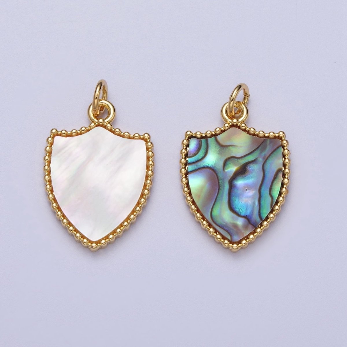 14K Gold Filled Shell Pearl, Abalone Family Crest Shield Charm E-540 E-543