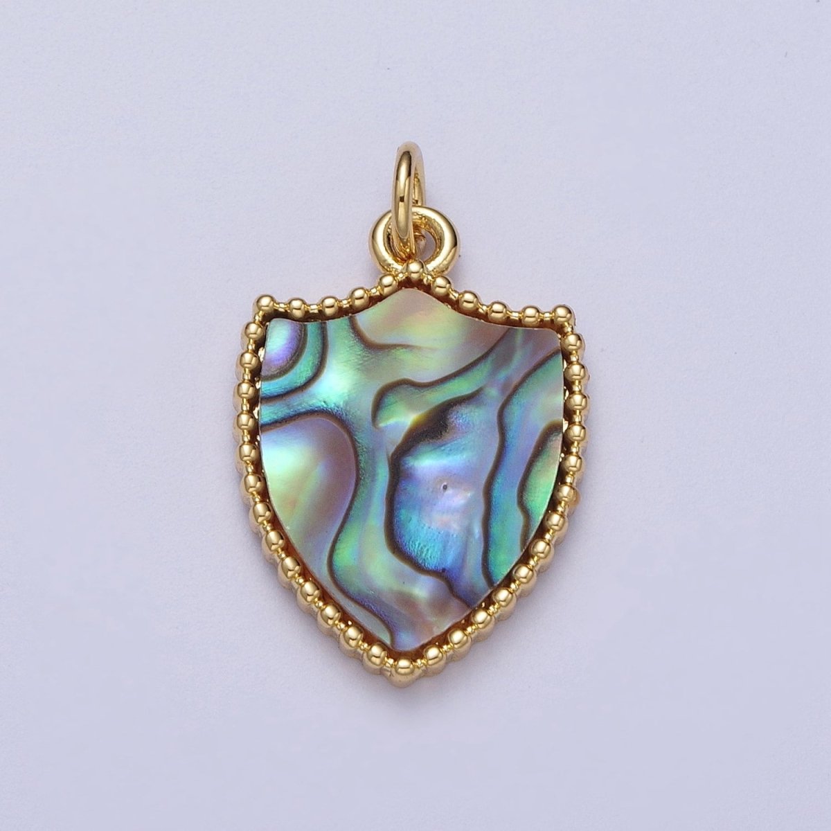 14K Gold Filled Shell Pearl, Abalone Family Crest Shield Charm E-540 E-543
