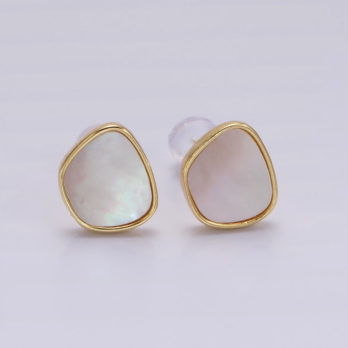 14K Gold Filled Shell Pearl Abstract Bezel Stud Earrings | AE1003