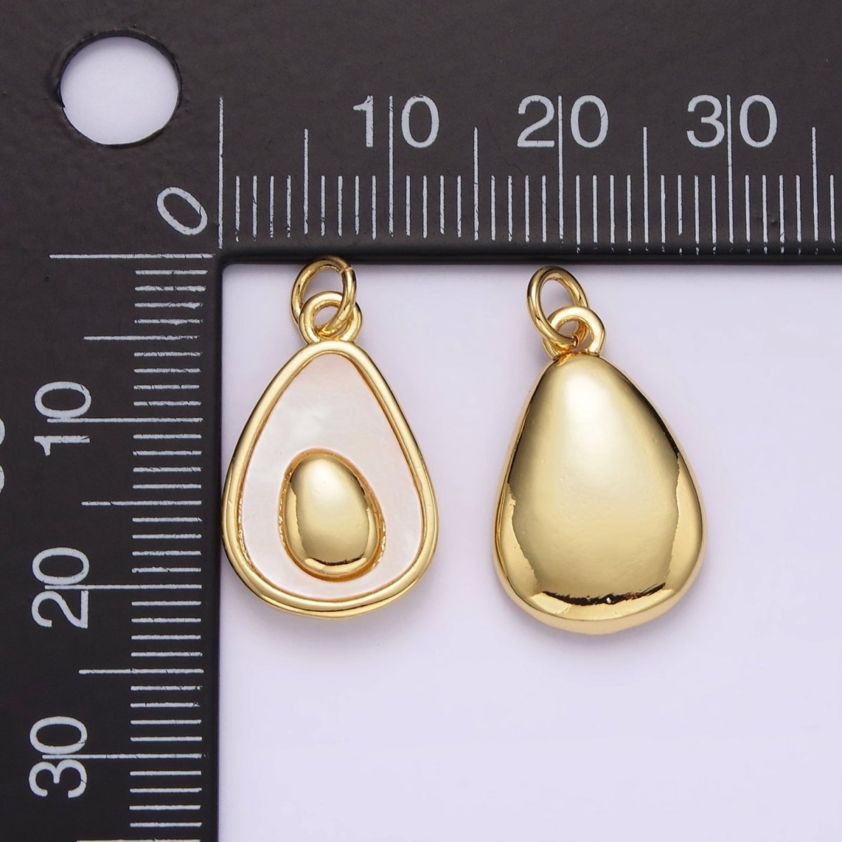 14K Gold Filled Shell Pearl Avocado Double Abstract Teardrop Bezel Charm | AG601