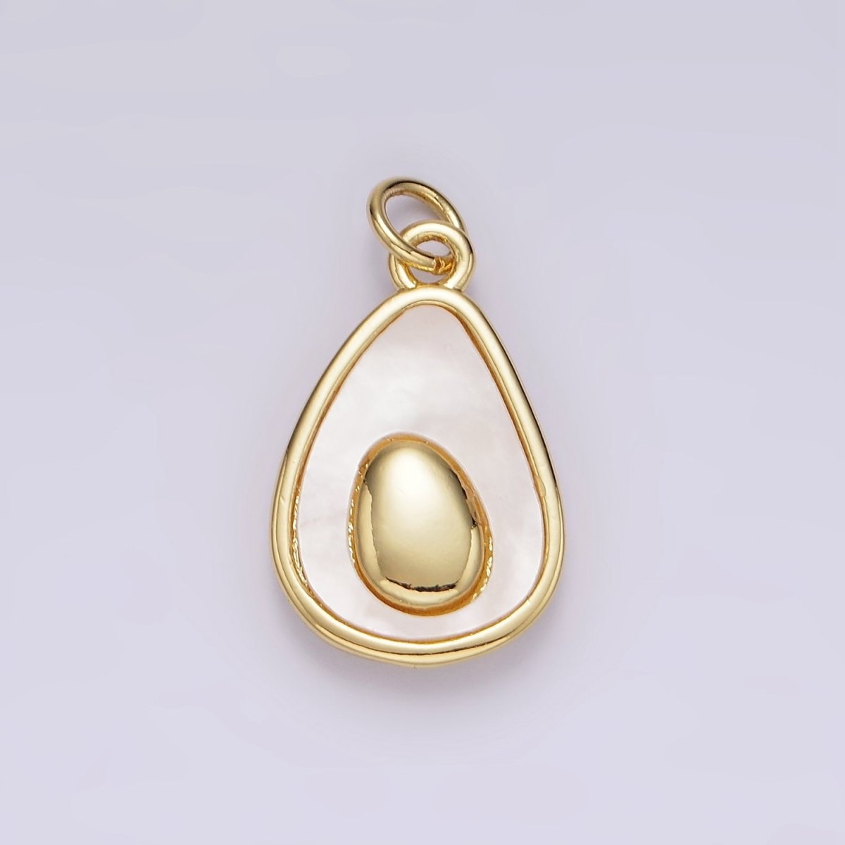 14K Gold Filled Shell Pearl Avocado Double Abstract Teardrop Bezel Charm | AG601