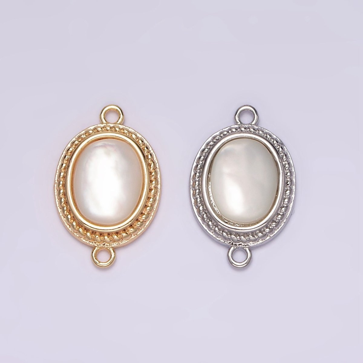 14K Gold Filled Shell Pearl Braided Bezel Oval Connector in Gold & Silver | G264