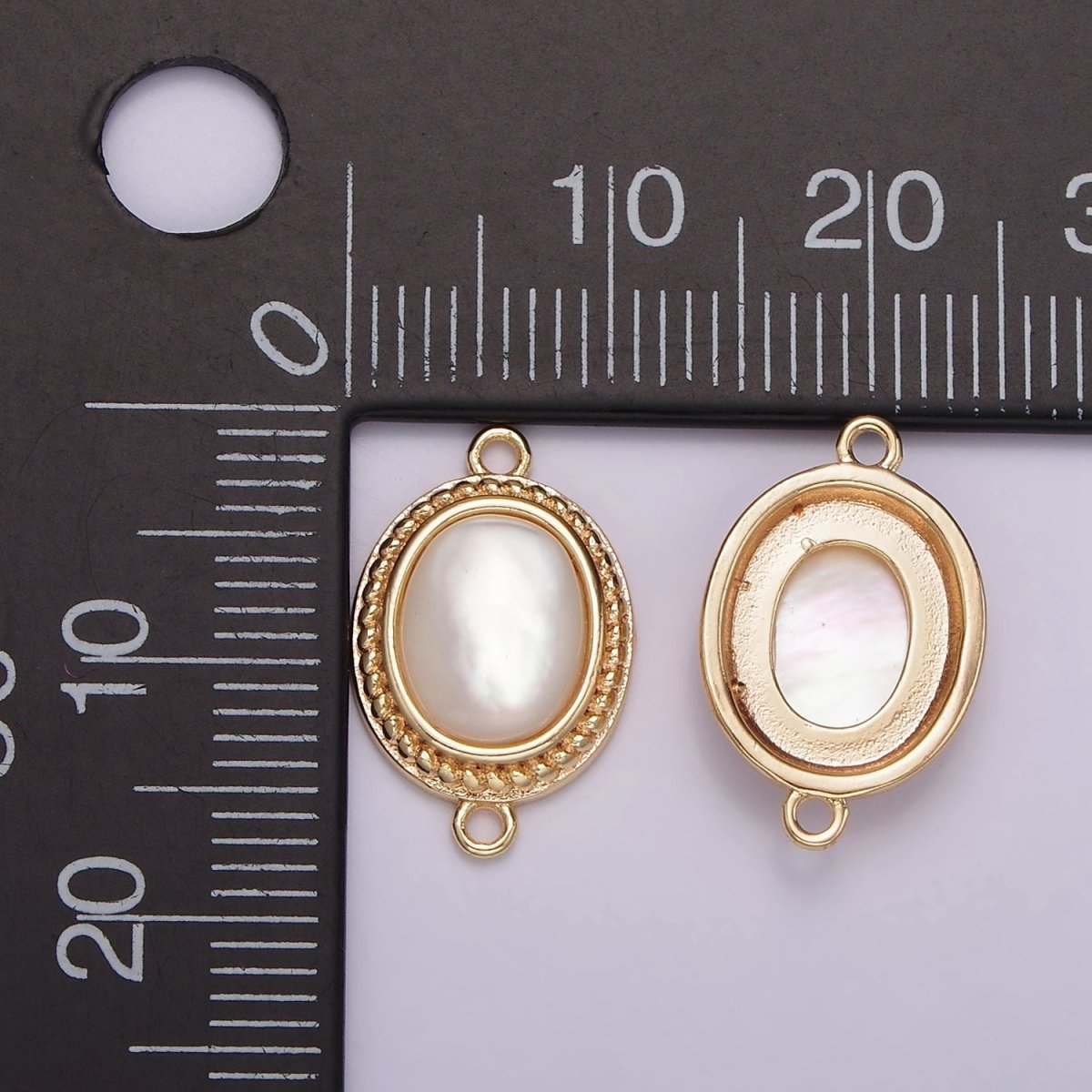 14K Gold Filled Shell Pearl Braided Bezel Oval Connector in Gold & Silver | G264