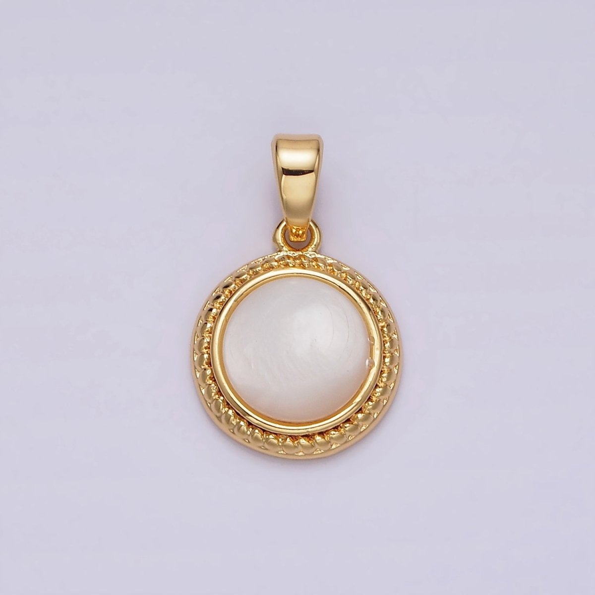 14K Gold Filled Shell Pearl Braided Bezel Round Pendant | N1796