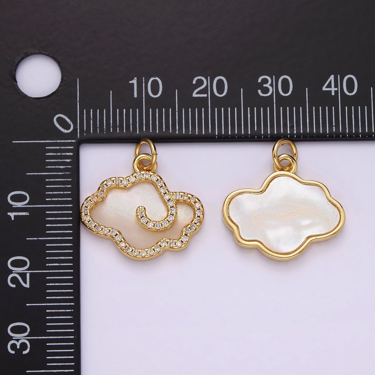14K Gold Filled Shell Pearl Cloud Weather Micro Paved CZ Bezel Charm | AG602