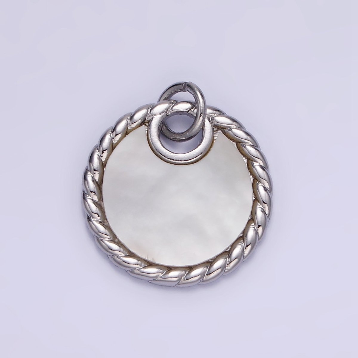 14K Gold Filled Shell Pearl Croissant Bezel Round Charm in Gold & Silver | W503