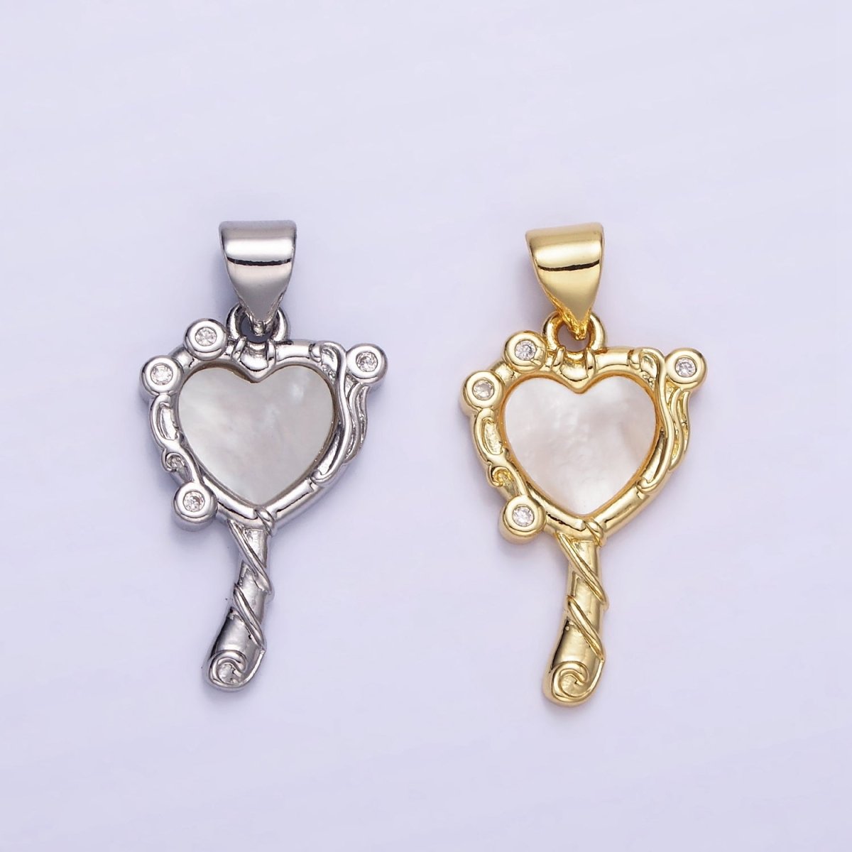 14K Gold Filled Shell Pearl CZ Molten Heart Pendant in Gold & Silver | AA1189