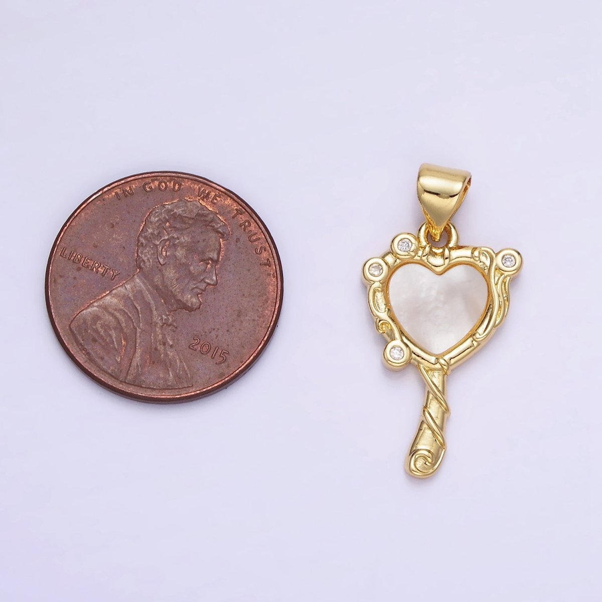 14K Gold Filled Shell Pearl CZ Molten Heart Pendant in Gold & Silver | AA1189