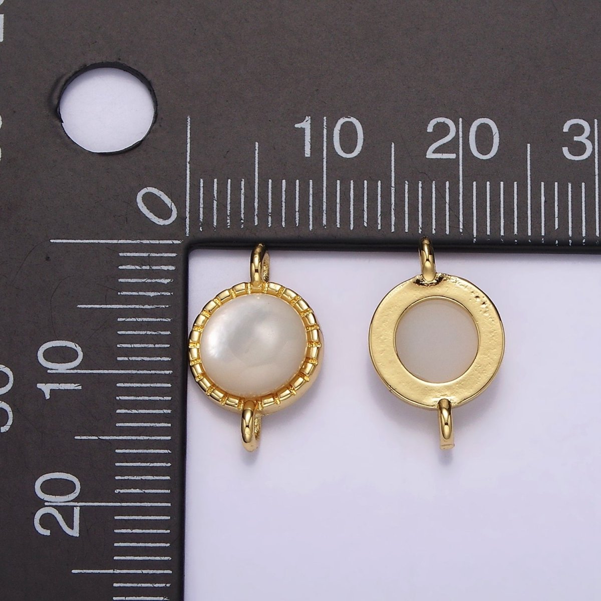 14K Gold Filled Shell Pearl Dotted Bezel Round Connector | G226