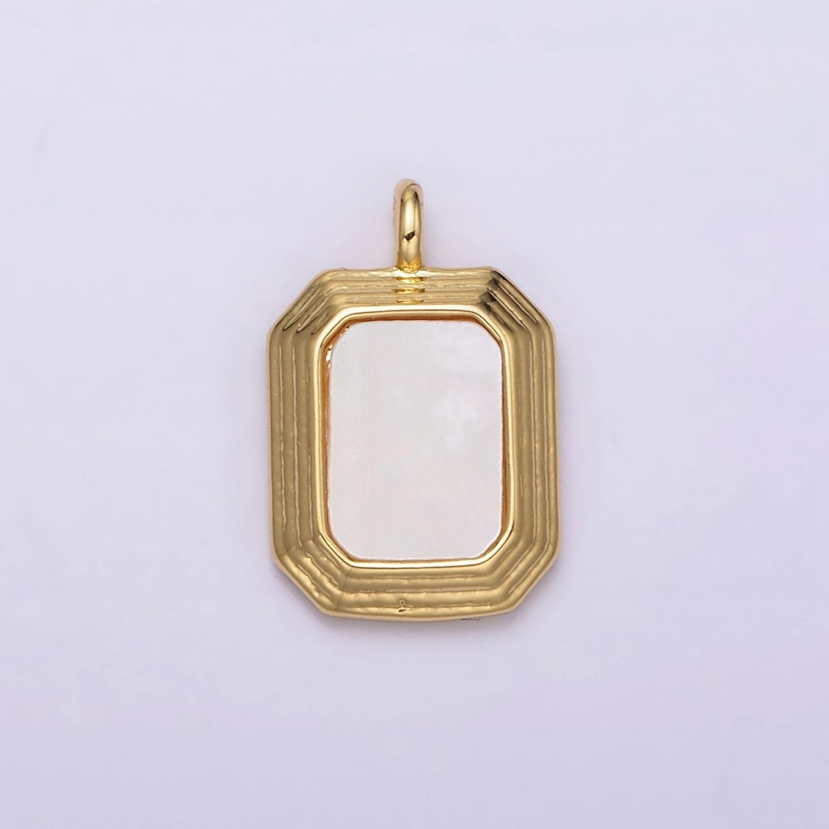 14K Gold Filled Shell Pearl Hexagonal Lined Edged Pendant | N-1017