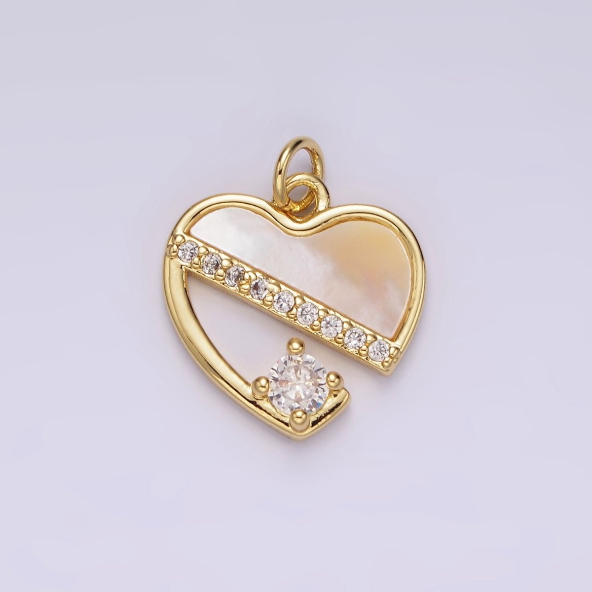 14K Gold Filled Shell Pearl Micro Paved CZ Open Heart Bezel Charm | AG603