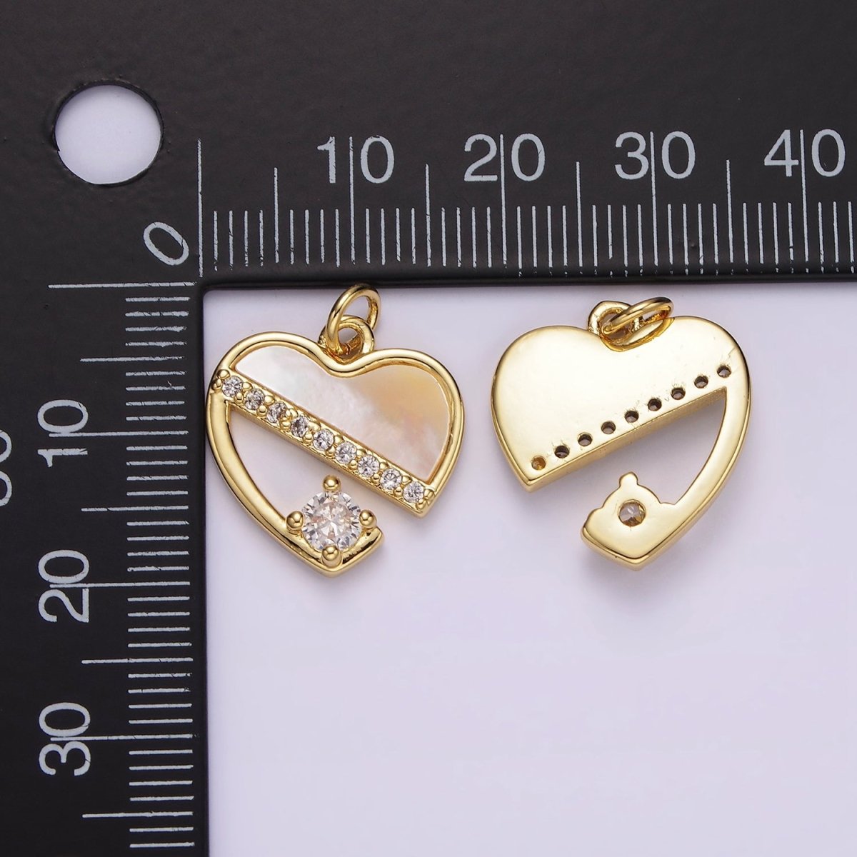 14K Gold Filled Shell Pearl Micro Paved CZ Open Heart Bezel Charm | AG603