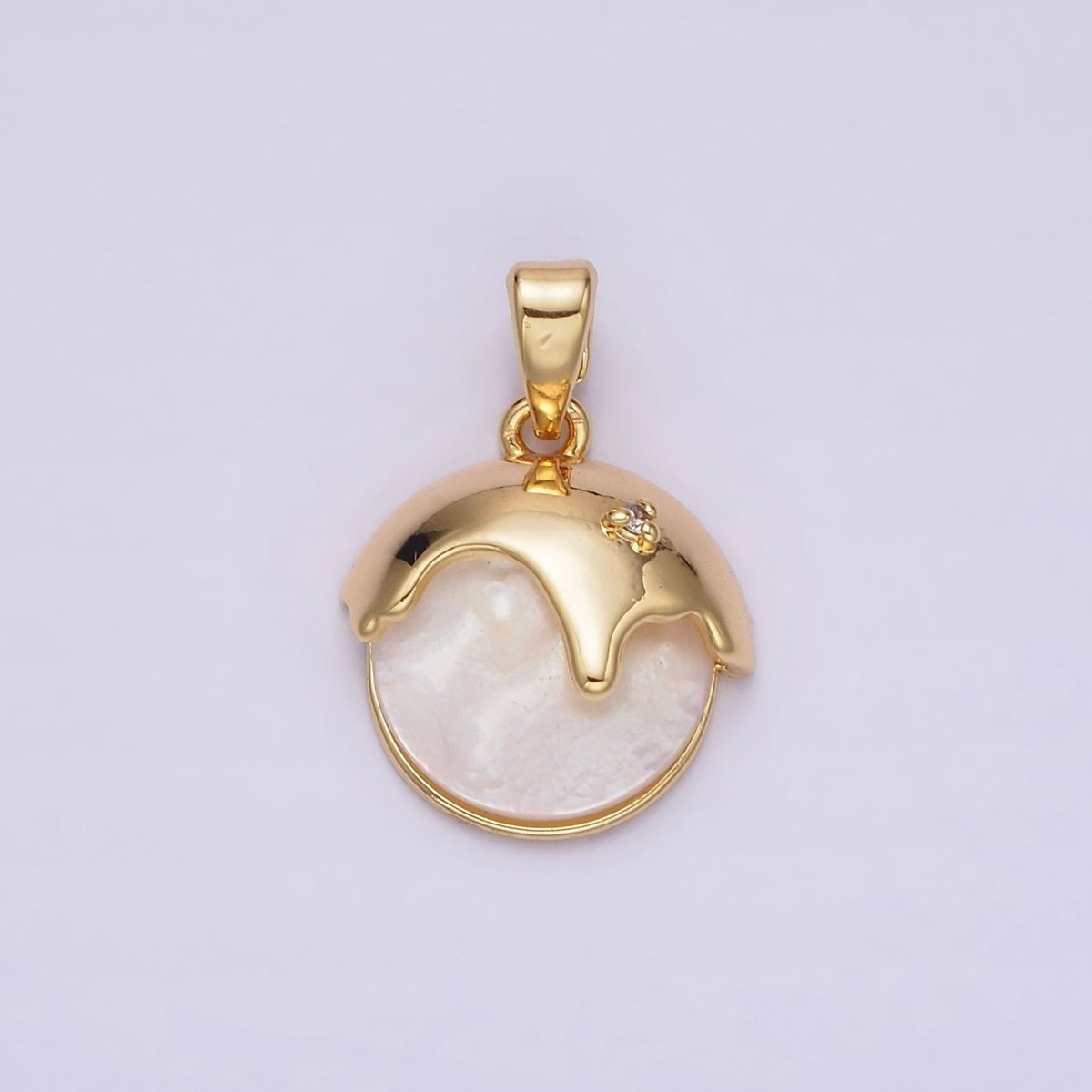 14K Gold Filled Shell Pearl Molten Drip Round Pendant | N1795