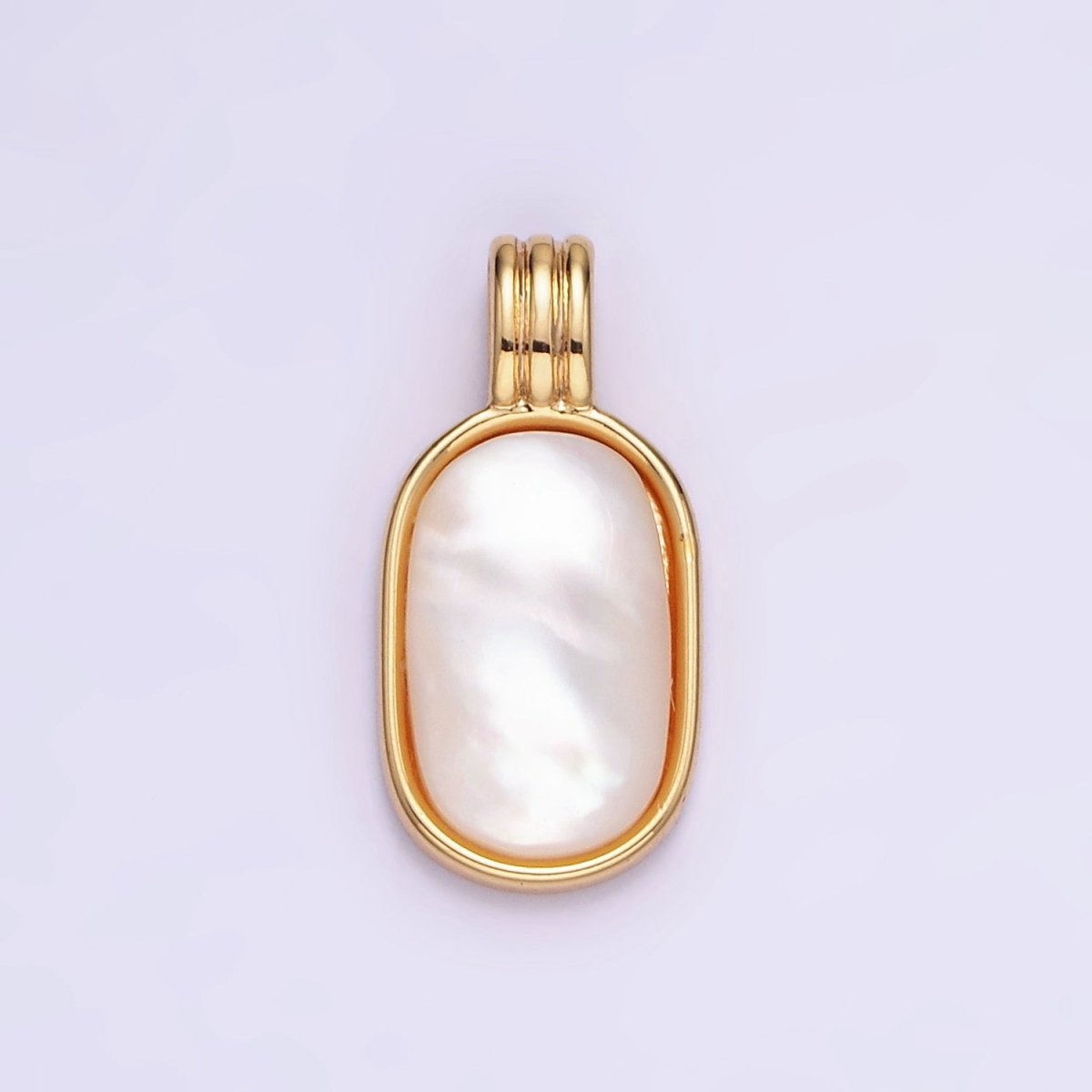 14K Gold Filled Shell Pearl Oblong Bezel Triple Band Pendant in Gold & Silver |  AA973
