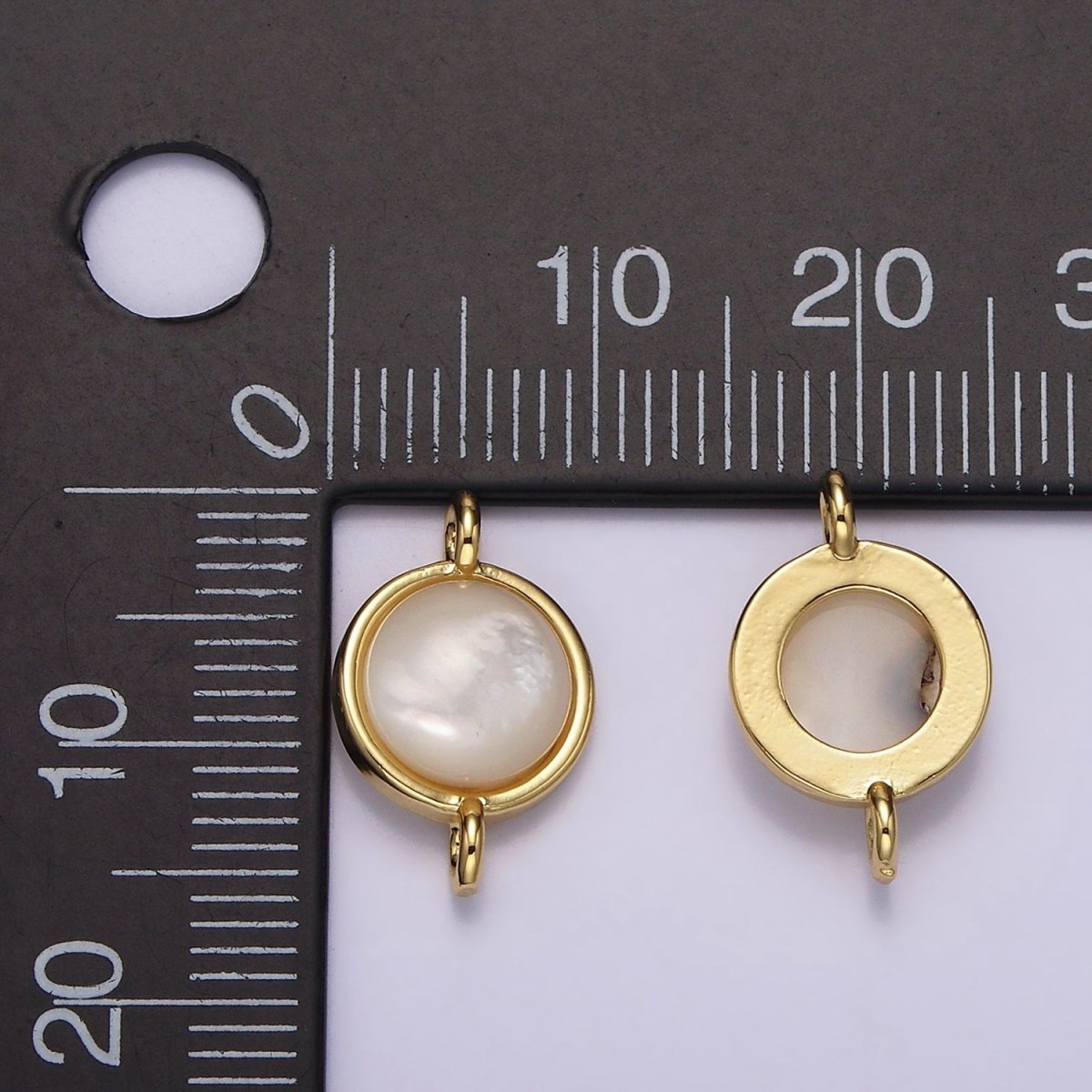 14K Gold Filled Shell Pearl Round Bezel Connector | G225