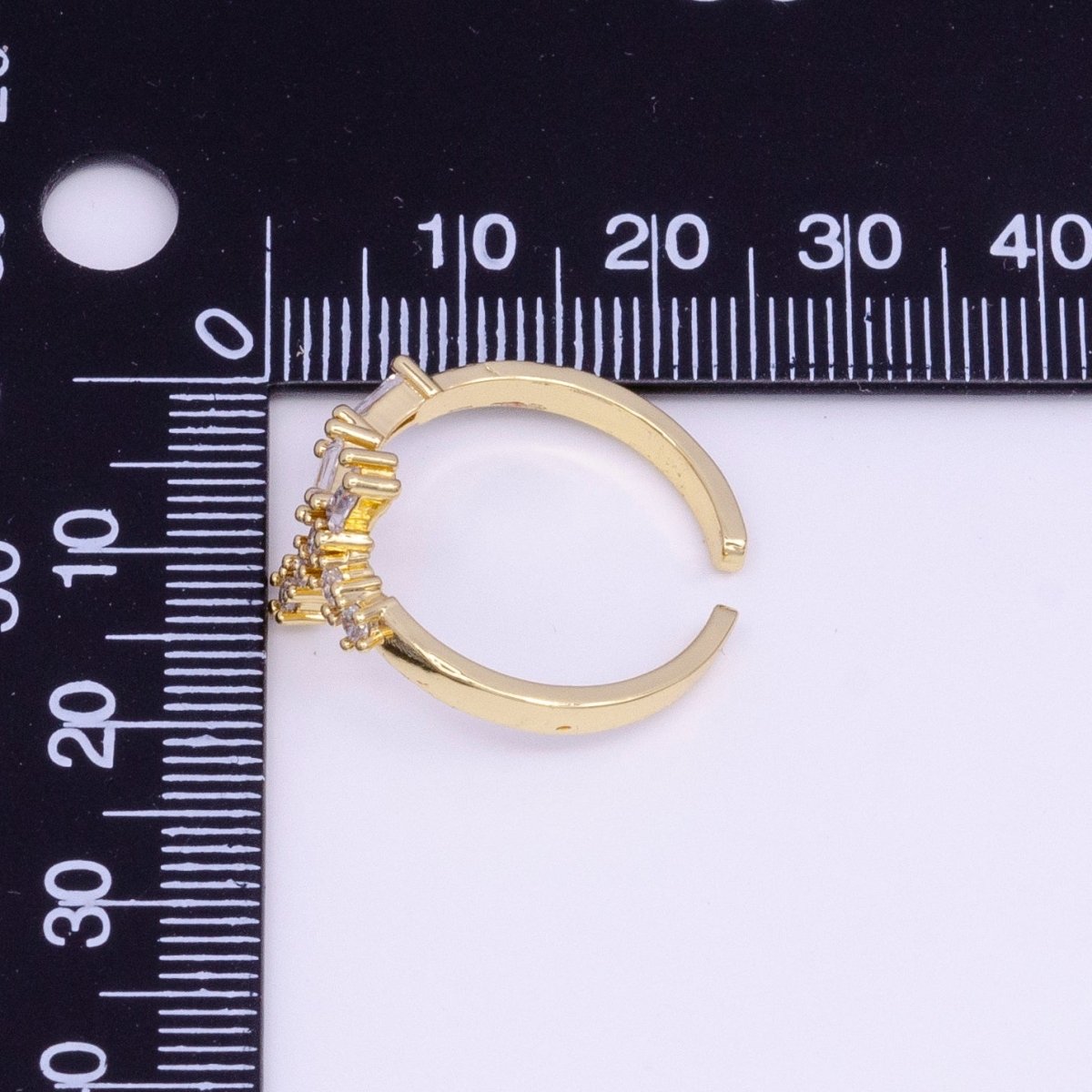 14K Gold Filled Sideway Cross Clear Baguette CZ Religious Ring | O-013