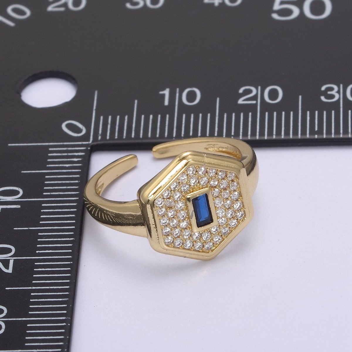 14k Gold Filled Signet Ring, Cubic Zirconia Signet Ring, CZ Octagonal Ring, Gold Open Adjustable Ring U-260 ~ U-263