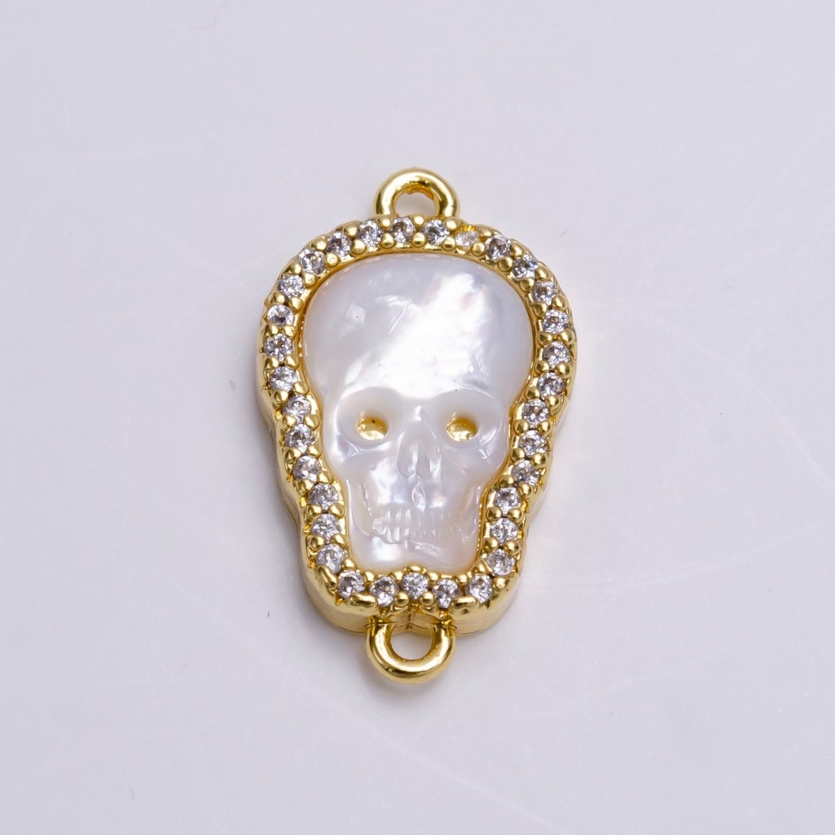 14K Gold Filled Skeleton Skull Shell Pearl Micro Paved Connector | Y-752