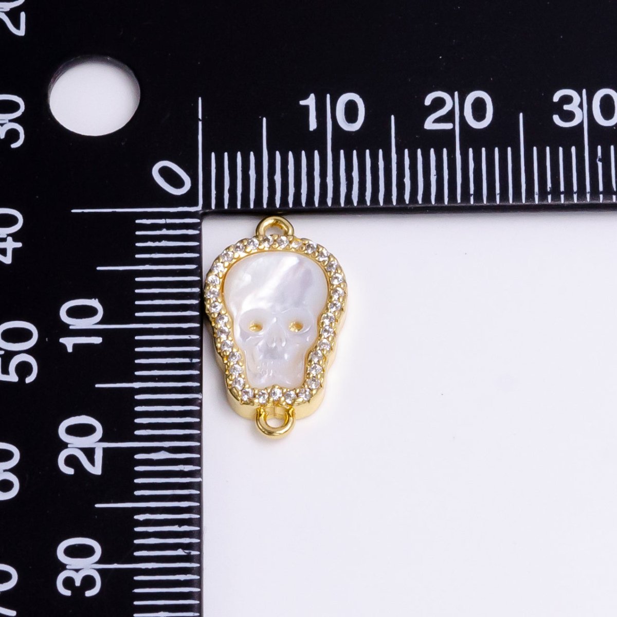 14K Gold Filled Skeleton Skull Shell Pearl Micro Paved Connector | Y-752