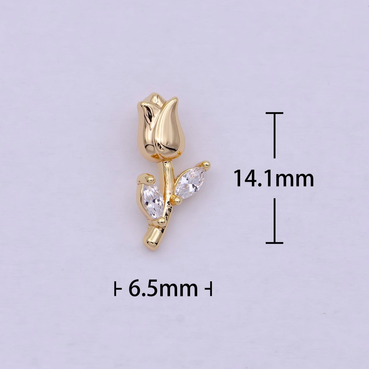14K Gold Filled Small Rose Flower with Marquise Leaf  Charm | C-384