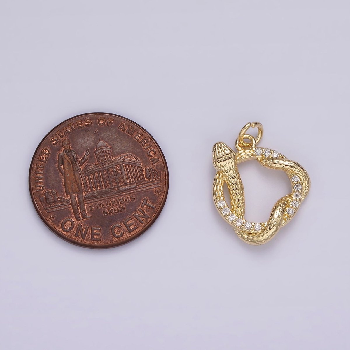 14K Gold Filled Snake Serpent Slither Open Circular Round Micro Paved CZ Charm | AG503