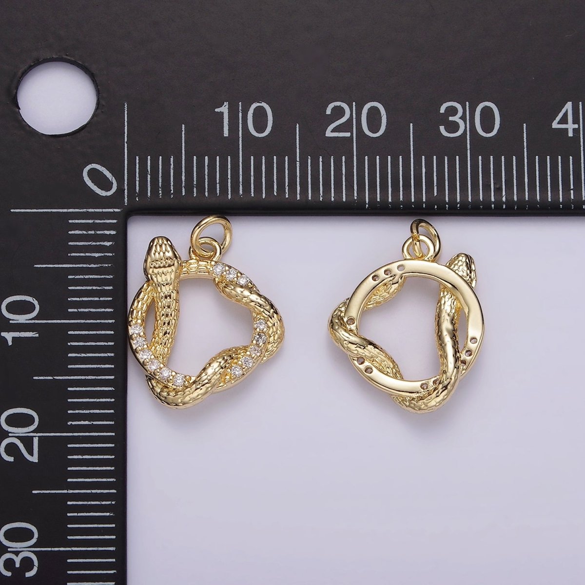 14K Gold Filled Snake Serpent Slither Open Circular Round Micro Paved CZ Charm | AG503