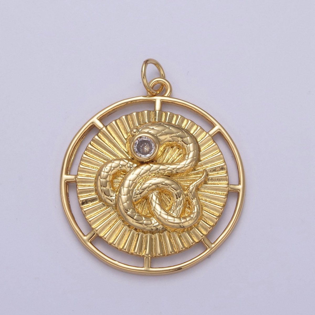 14K Gold Filled Snake Serpent Slithering Sunburst Open 30mm Round Charm | N748