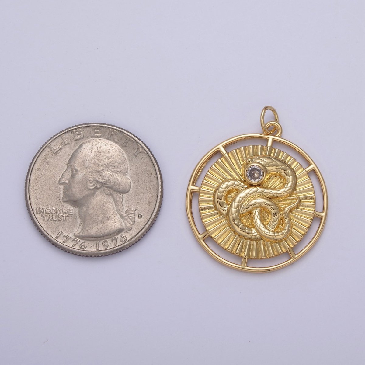 14K Gold Filled Snake Serpent Slithering Sunburst Open 30mm Round Charm | N748