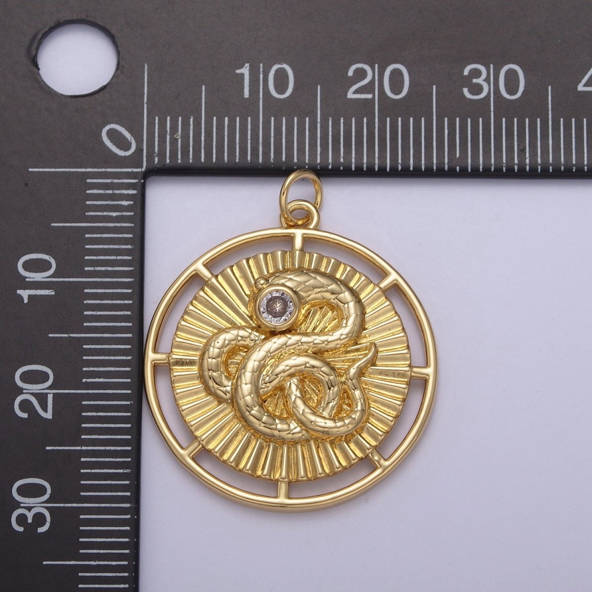 14K Gold Filled Snake Serpent Slithering Sunburst Open 30mm Round Charm | N748