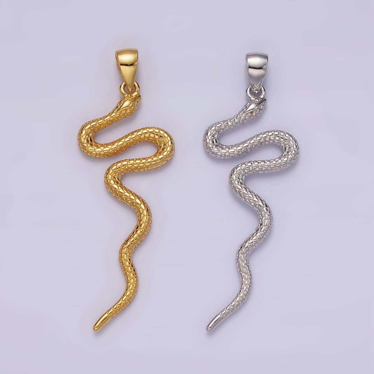 14K Gold Filled Snake Slithering Serpent Scale Textured Pendant in Gold & Silver | N1791 N1792
