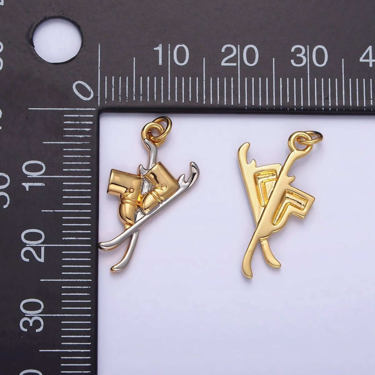 14K Gold Filled Snow Ski Boots Mixed Metal Charm | AG627