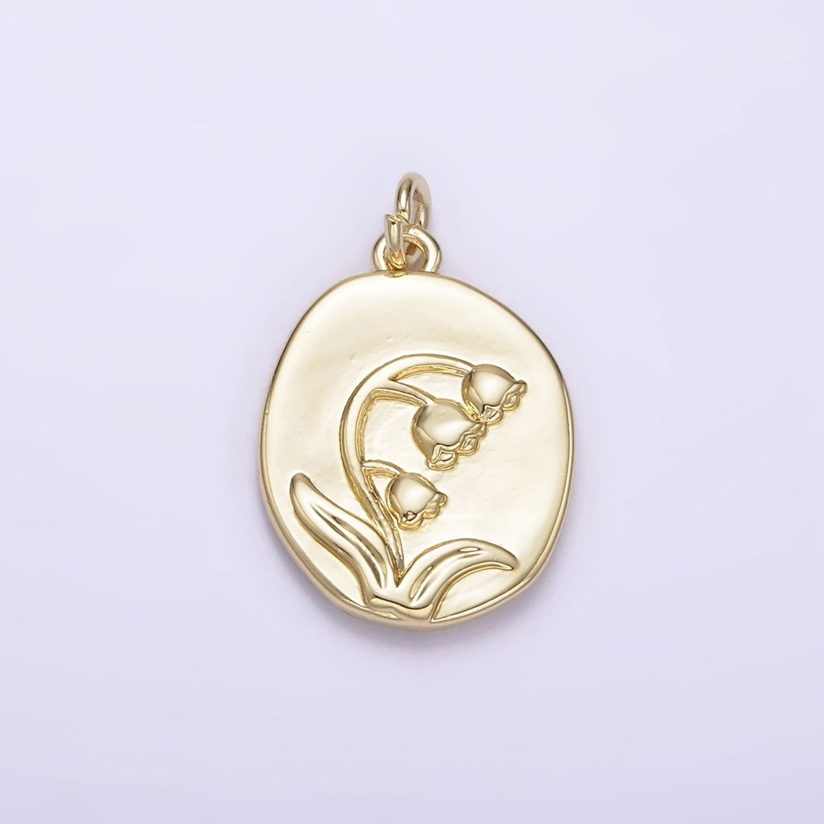 14K Gold Filled Snowdrop January Birth Flower Hammered Stamped Personalized Double Sided Charm | AG227