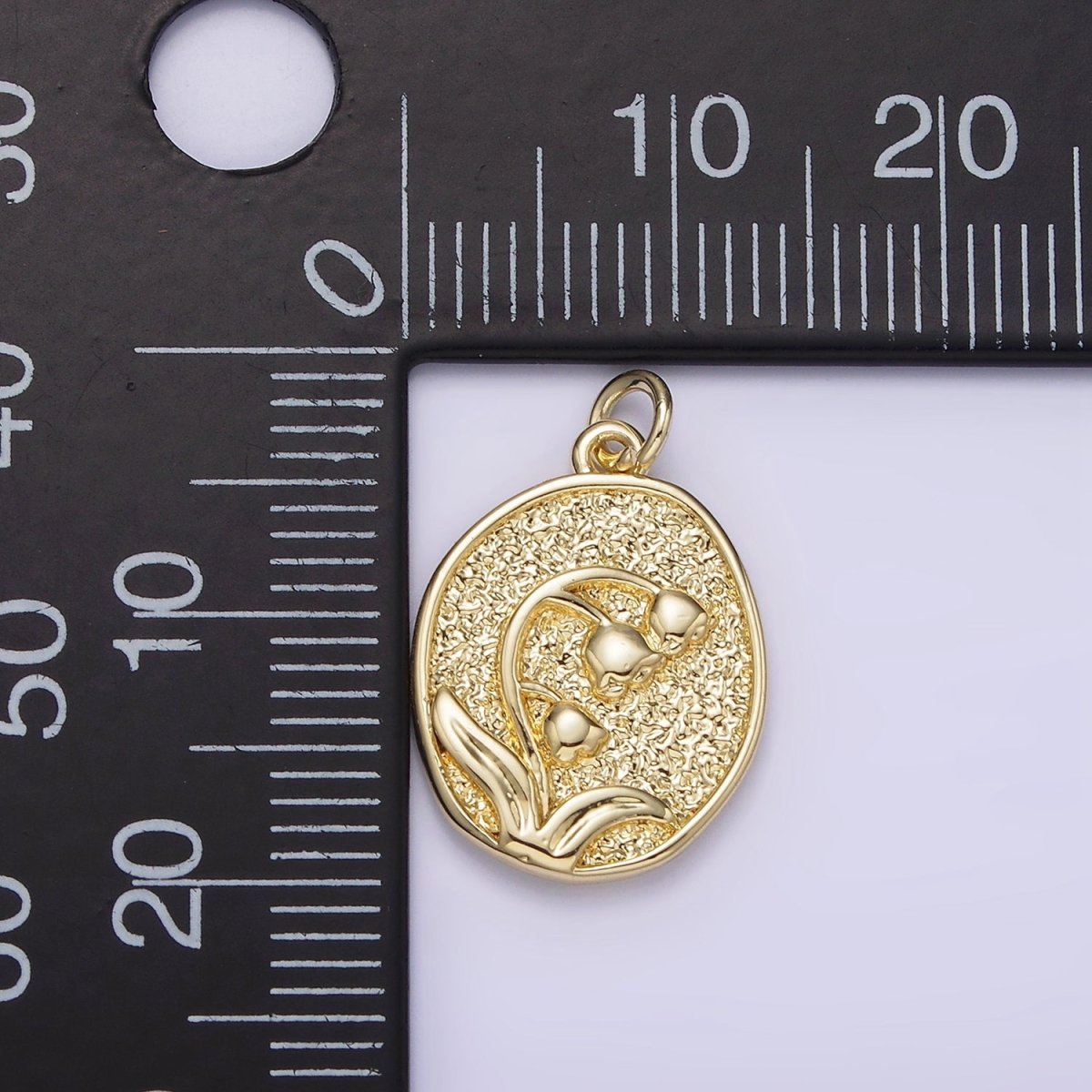14K Gold Filled Snowdrop January Birth Flower Hammered Stamped Personalized Double Sided Charm | AG227