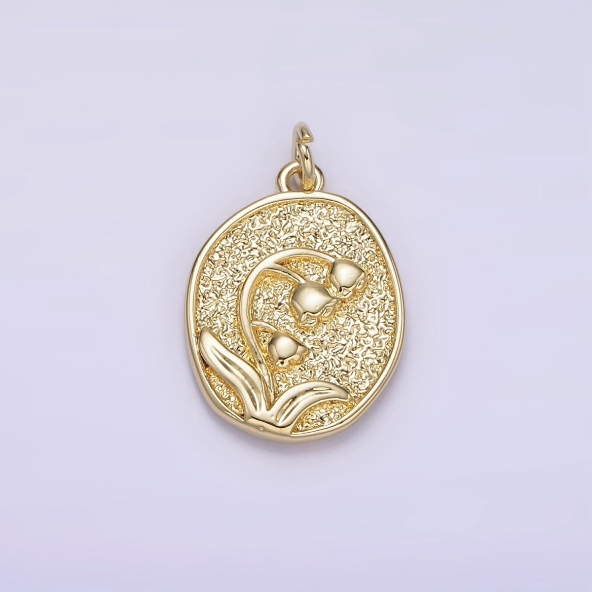 14K Gold Filled Snowdrop January Birth Flower Hammered Stamped Personalized Double Sided Charm | AG227