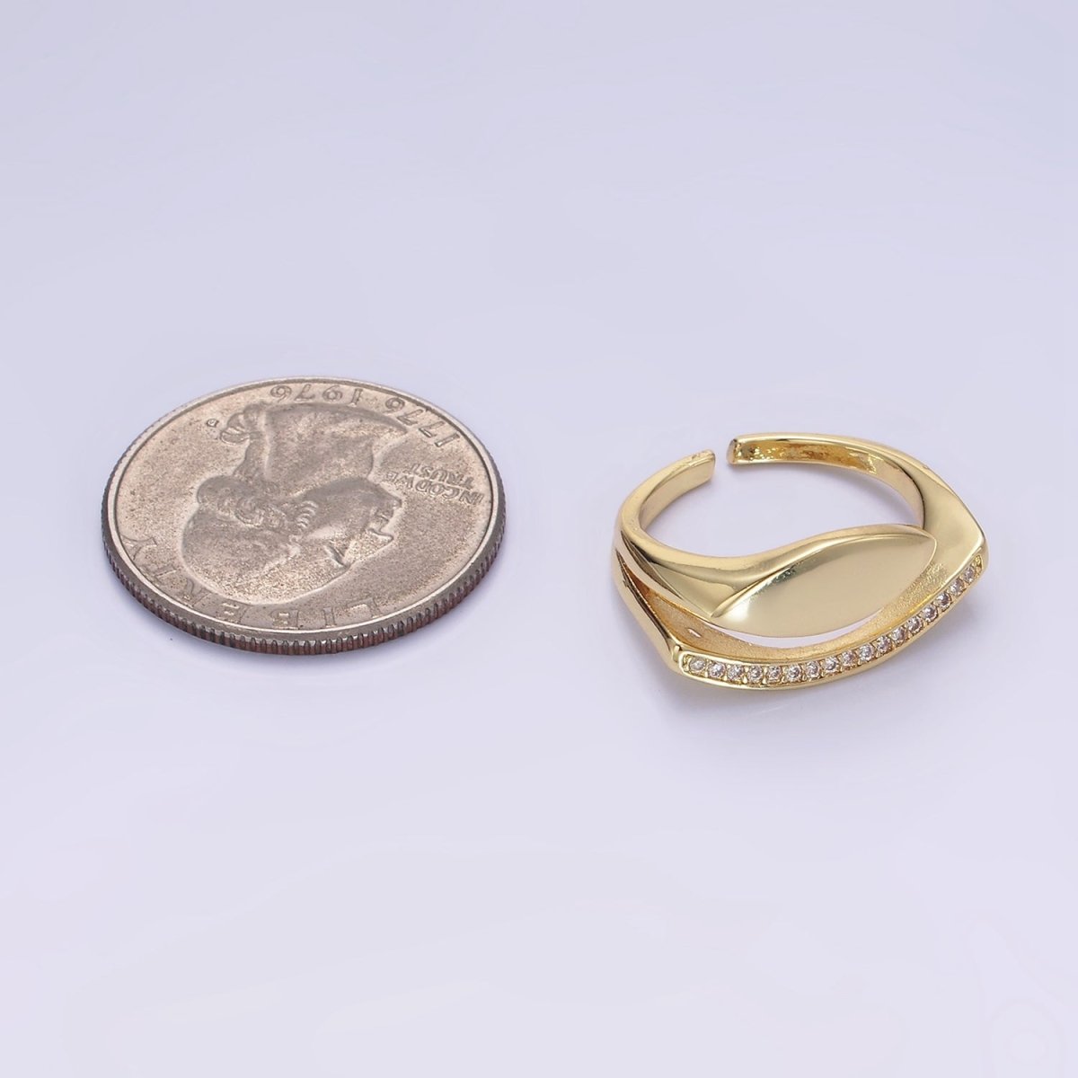 14K Gold Filled Sphere Micro Paved CZ Double Band Signet Ring | O1348