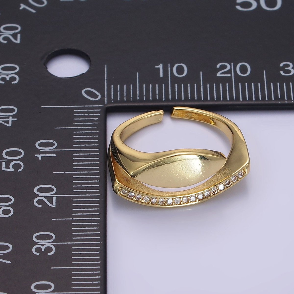 14K Gold Filled Sphere Micro Paved CZ Double Band Signet Ring | O1348