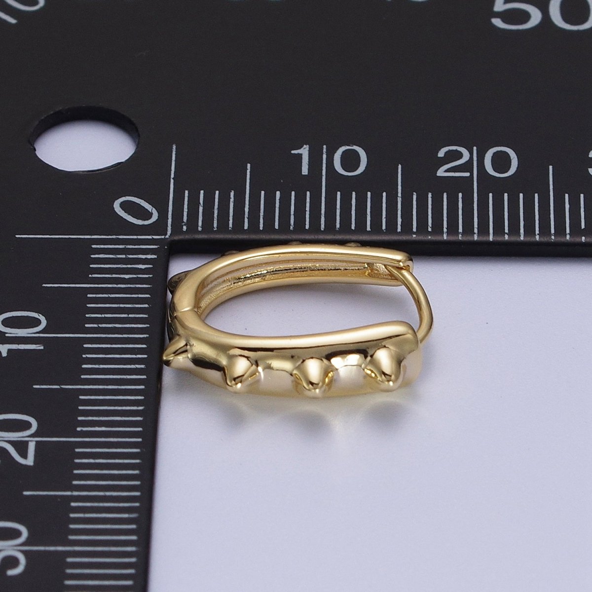 14K Gold Filled Spiked Lined Oblong U-Shaped 17mm Huggie Earrings | V-025