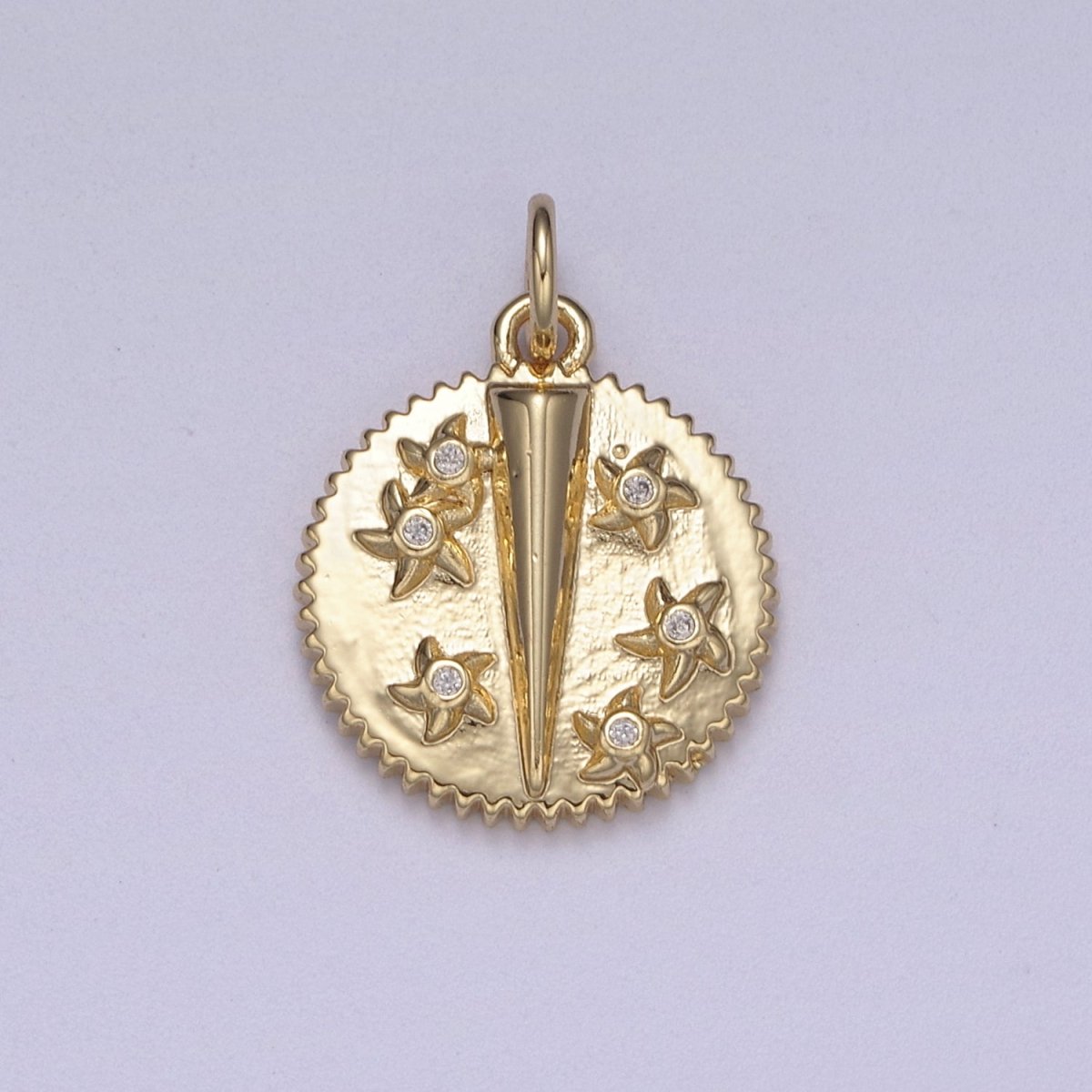 14K Gold Filled Spiral Celestial Star CZ Edged Spiked Round Charm | C332