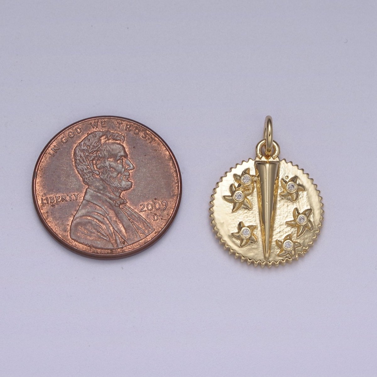 14K Gold Filled Spiral Celestial Star CZ Edged Spiked Round Charm | C332