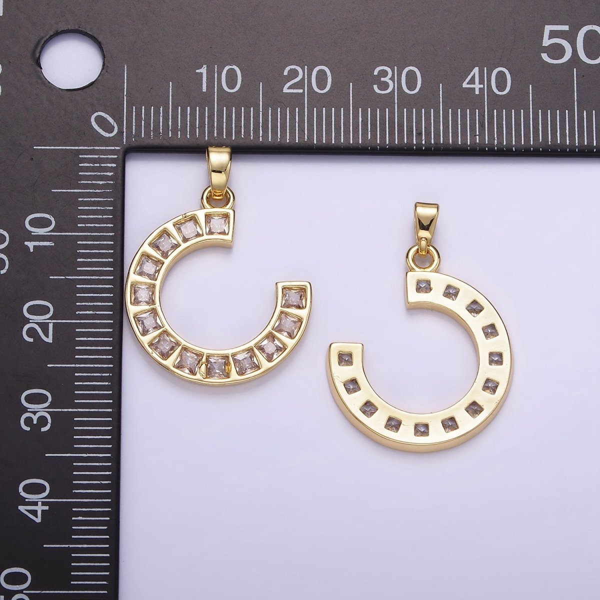 14K Gold Filled Square Baguette Circular Curved Horseshoe Pendant | AH143