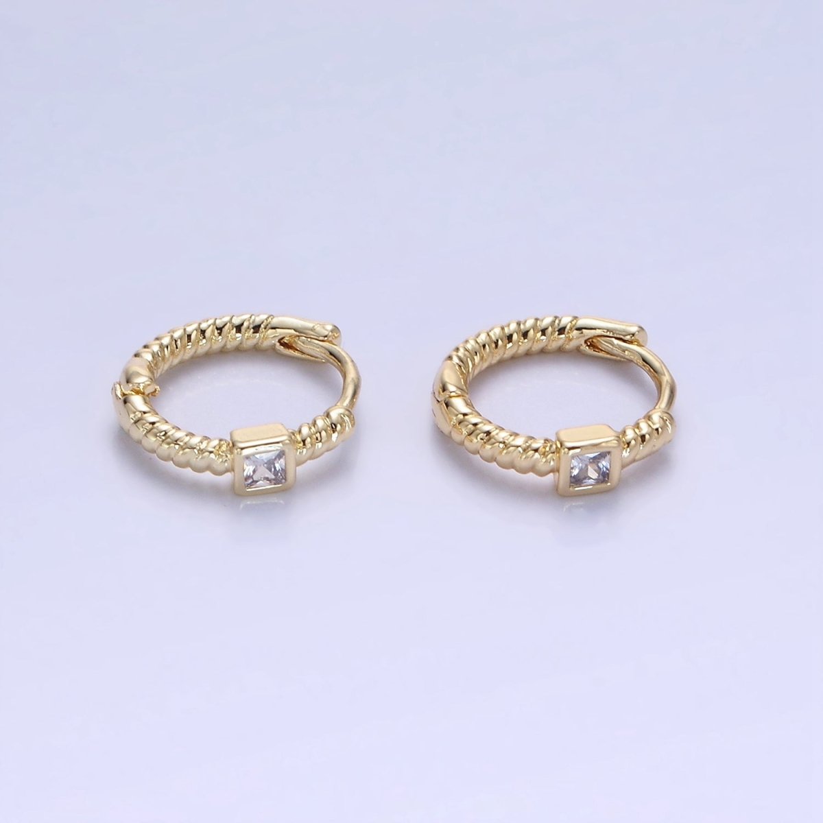 14K Gold Filled Square CZ Croissant Huggie Earrings | AB1329