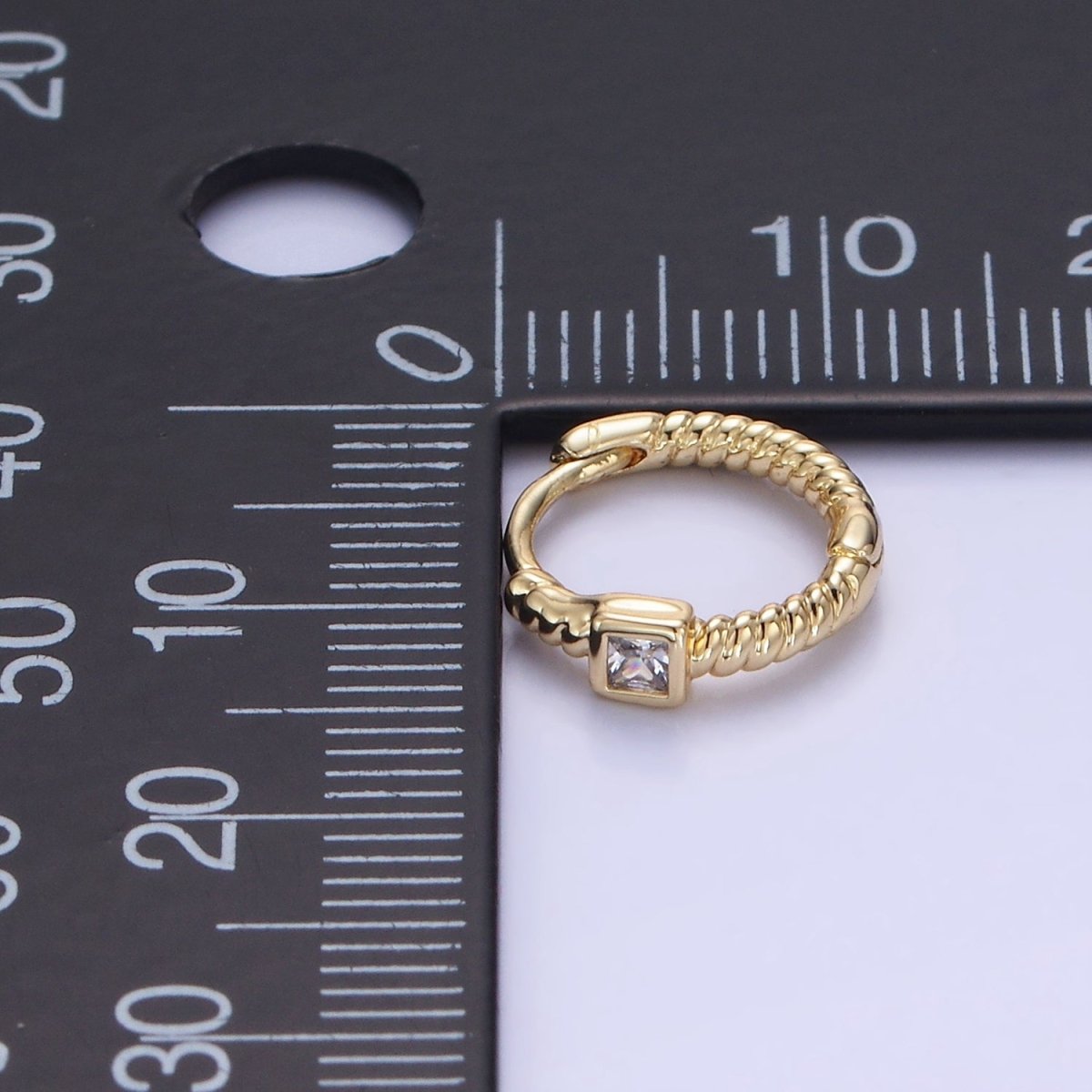 14K Gold Filled Square CZ Croissant Huggie Earrings | AB1329