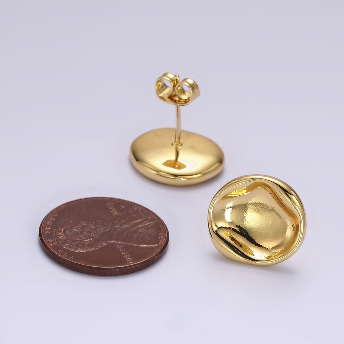 14K Gold Filled Stamped Dome Molten Round Stud Earrings | AE941