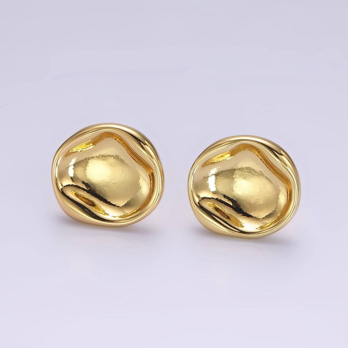 14K Gold Filled Stamped Dome Molten Round Stud Earrings | AE941